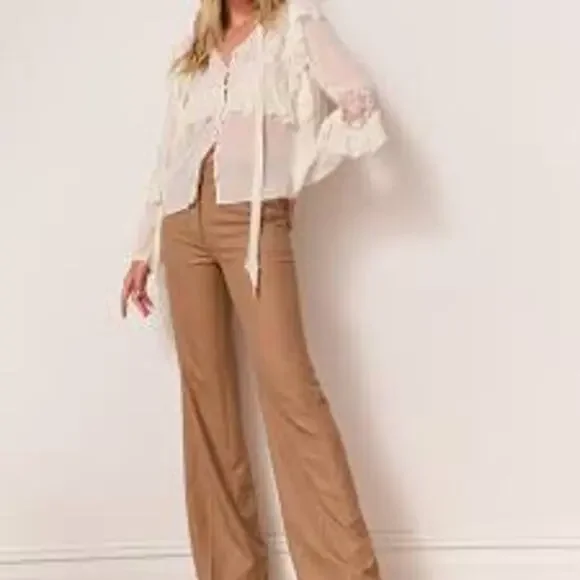 LoveShackFancy Ambrelle Pant in Camel US 8 NWT Quiet Luxury Minimalist Old Money - Picture 2 of 7